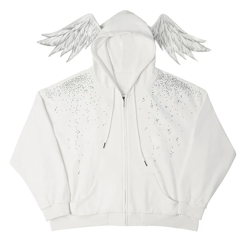 Sweat à capuche zippé avec ange en strass