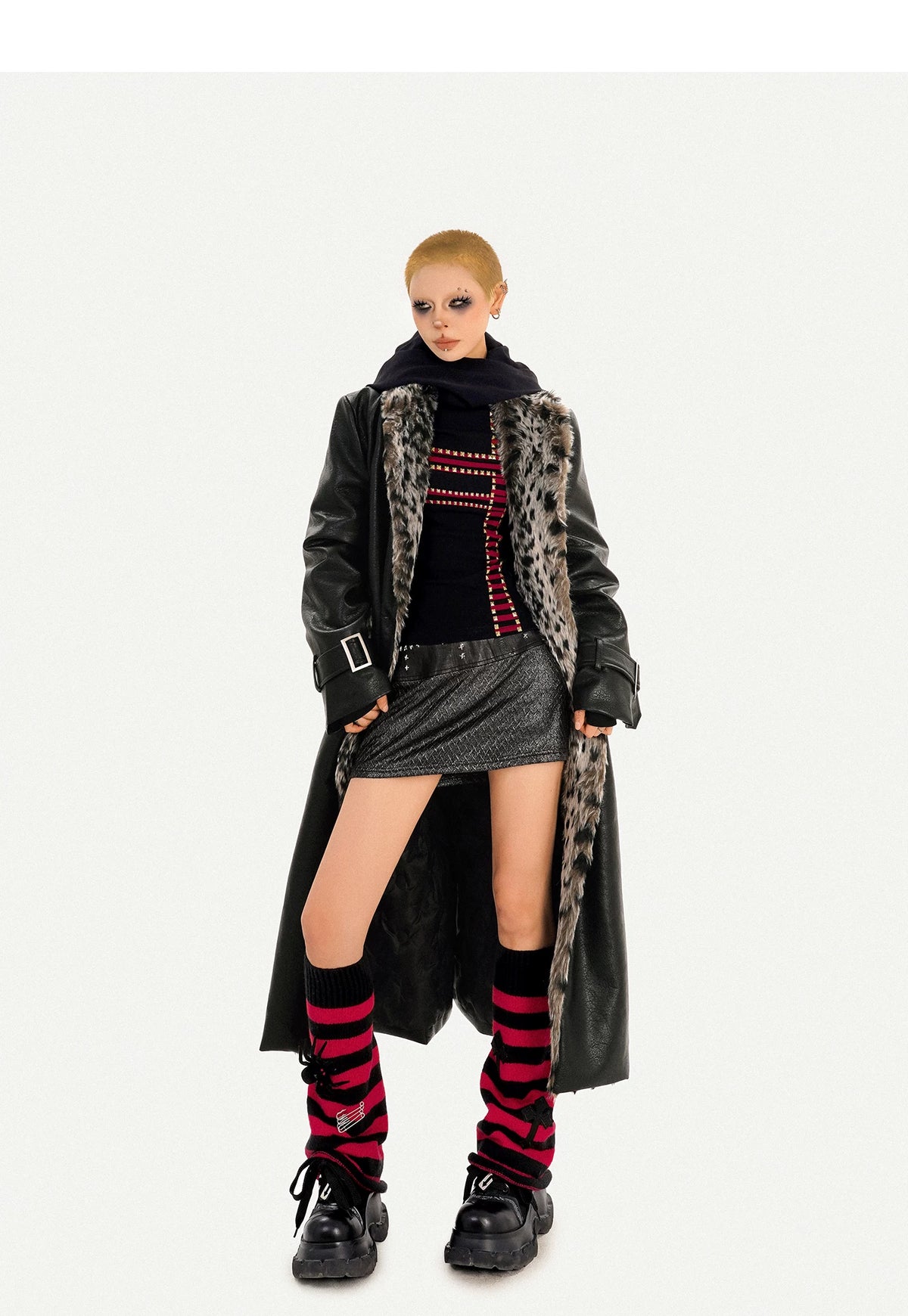 Leopard Print Fake Fur Collar Oversize Coat