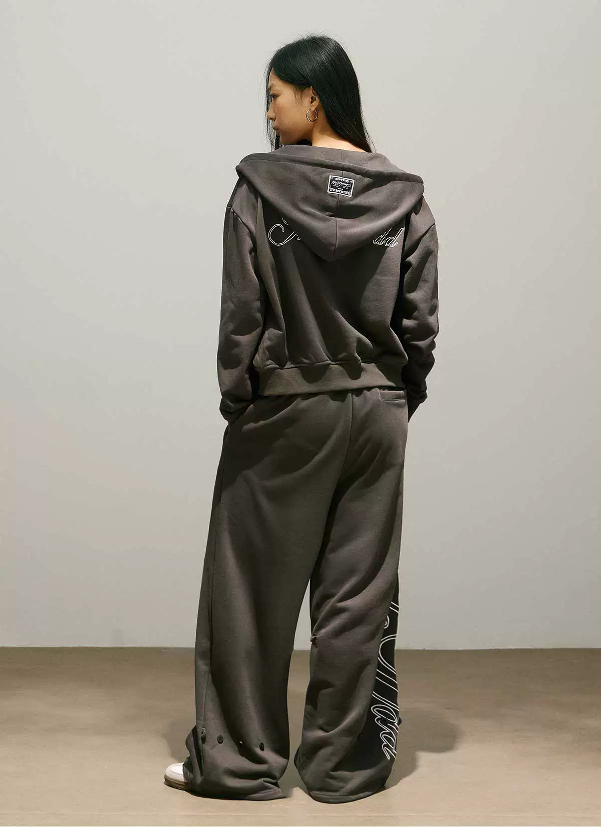 Letter Print Zipper Hoodie & Letter Print Wide Leg Sweatpants Setup