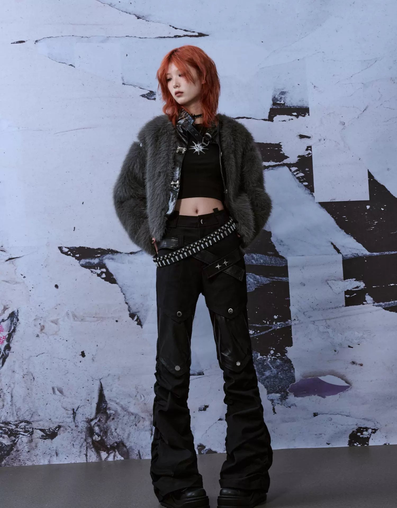Patchwork Fuzzy Short Fur Jacket