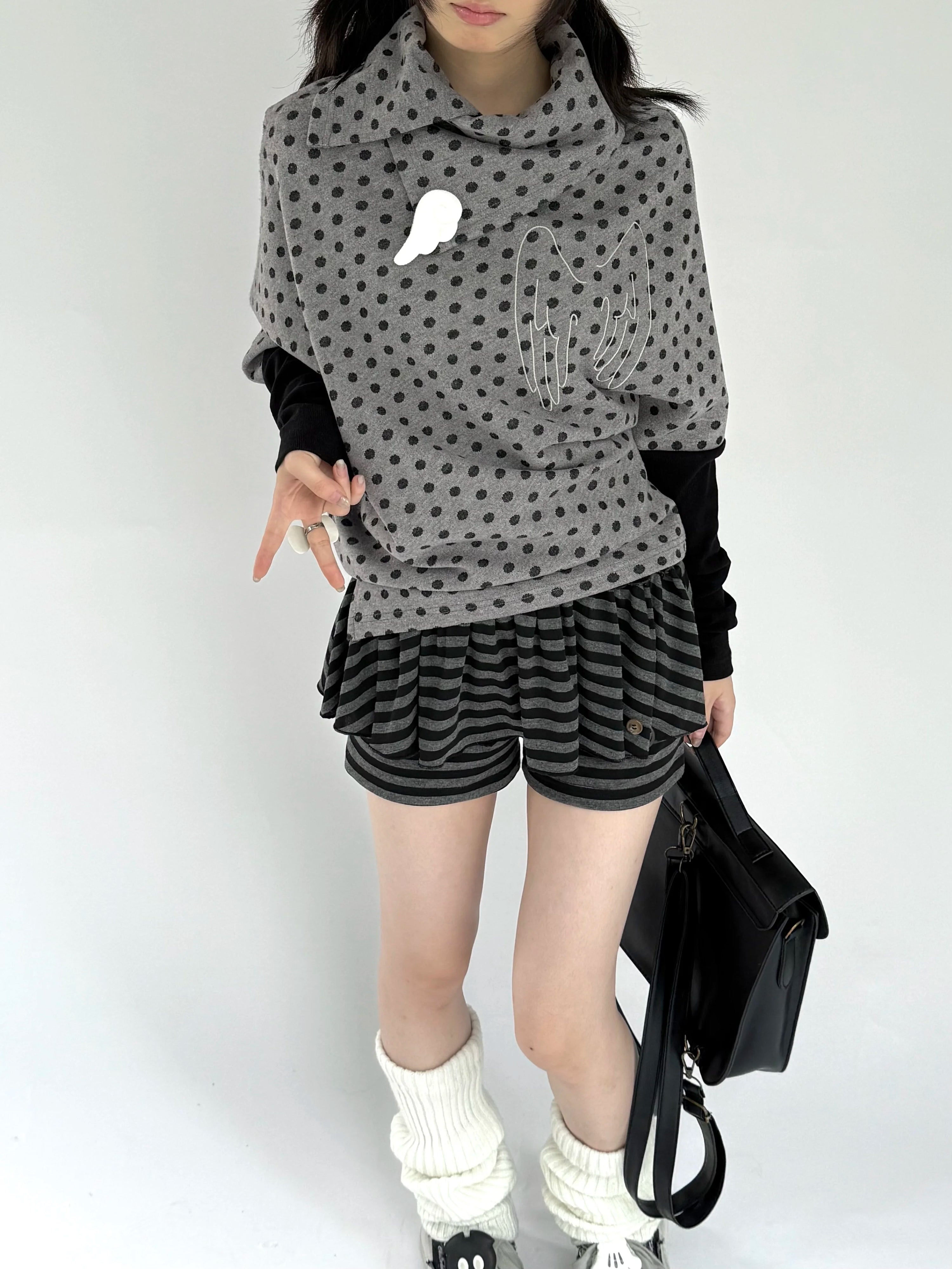 Asymmetric Polka Dot Fitted Long Sleeve T-Shirt