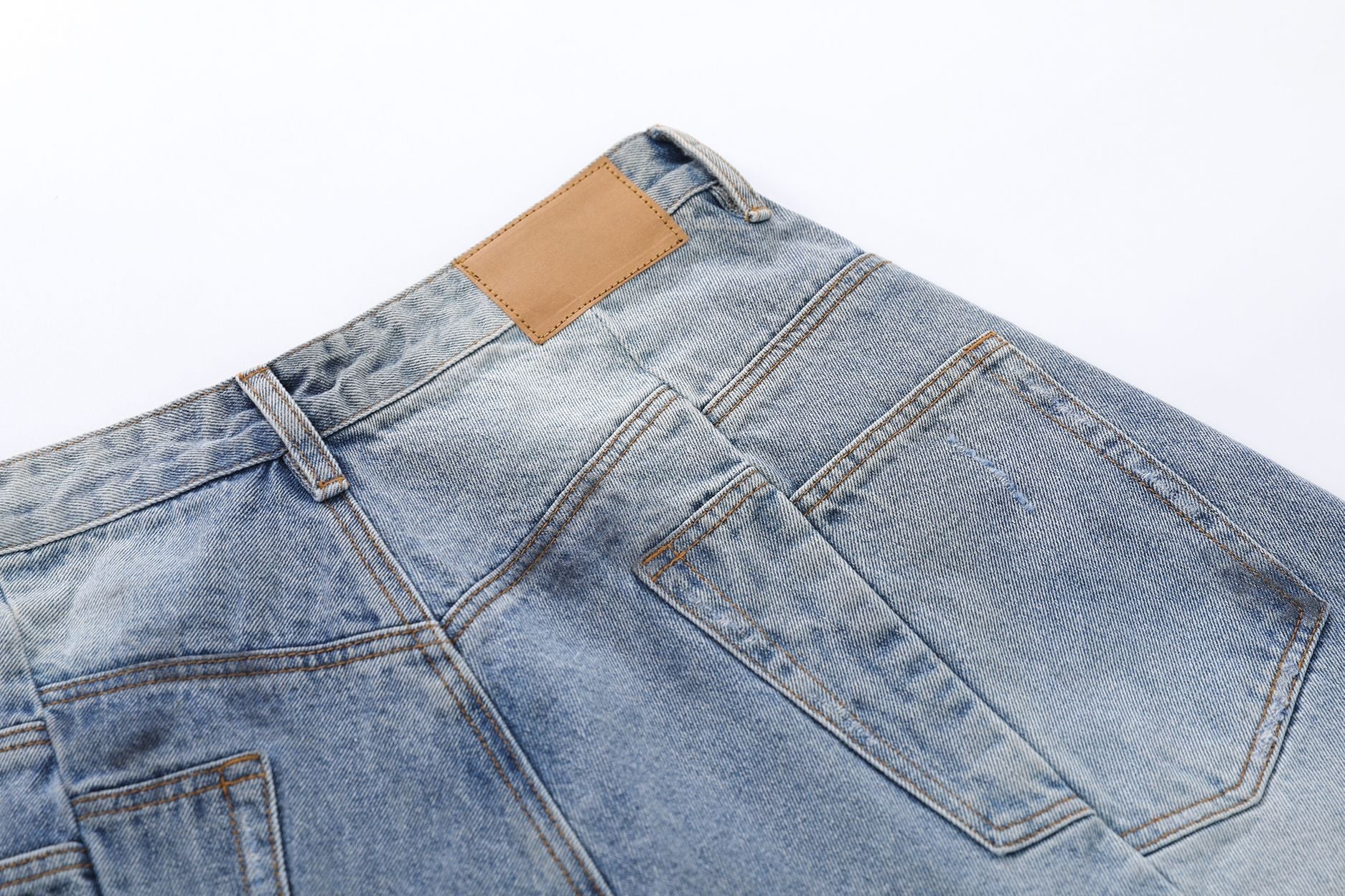 Whisker Washed Wide Leg Denim Jort