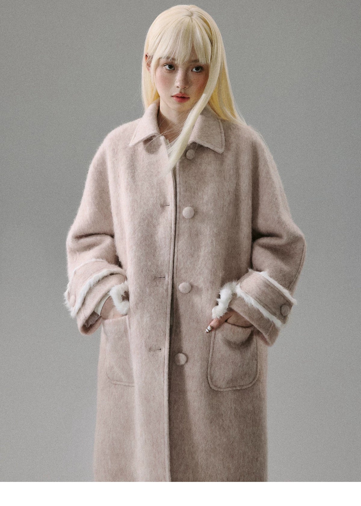 Cherry Blossom Tweed Water Ripple Bow Detachable Scarf Coat