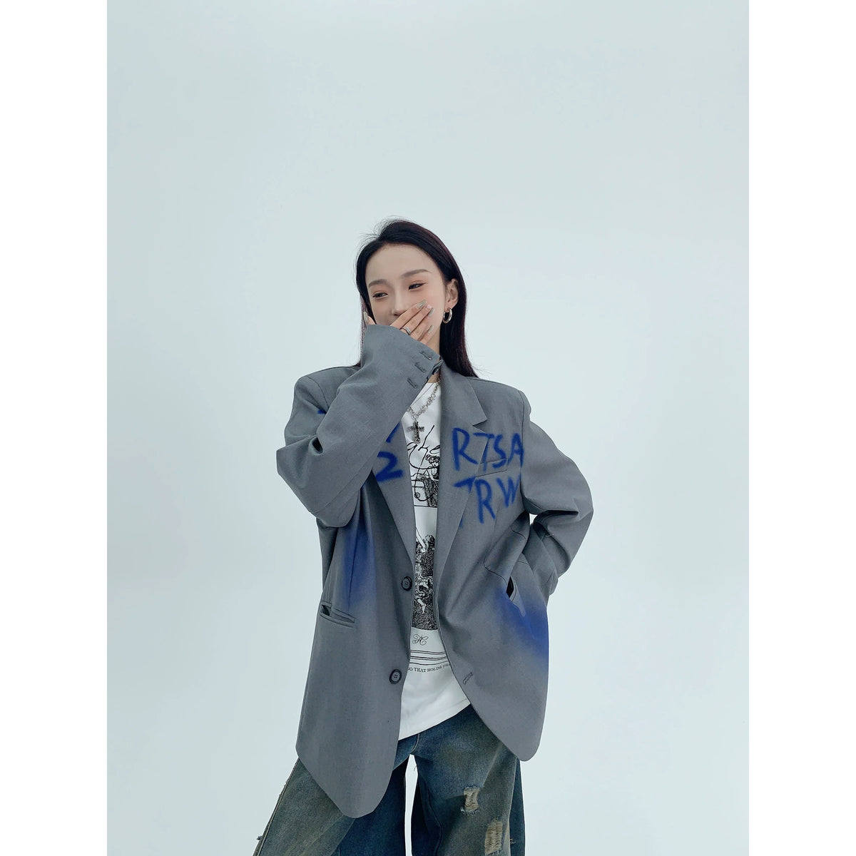 Graffiti Print Oversized Tailored Jacket