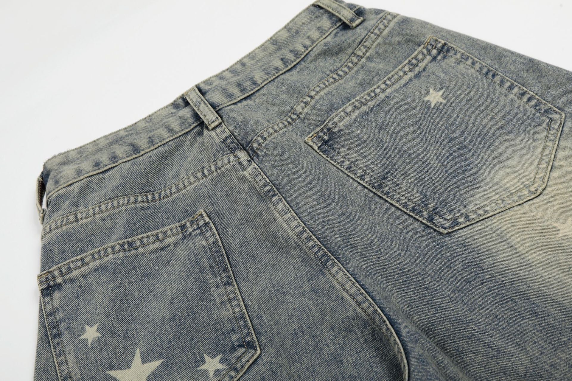 Curved Star Wide Leg Denim Short Pants