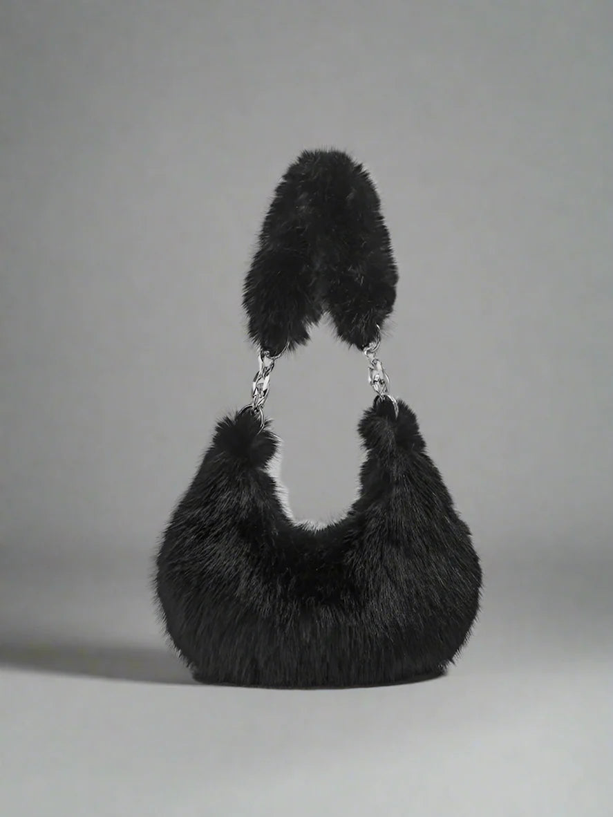 Midnight Luxe Faux Fur Shoulder Bag