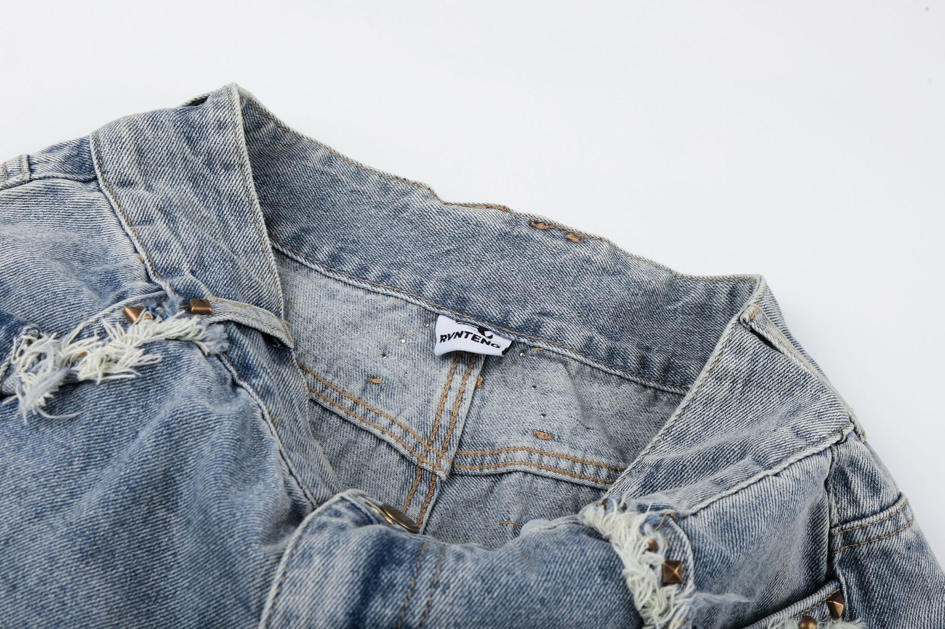 Fringe Studs Wide Leg Denim Jeans