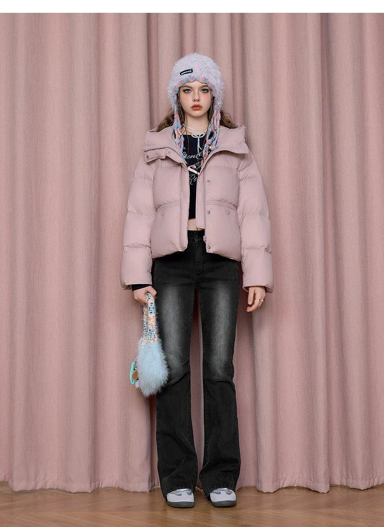 Embroidery Hooded Stand Neck White Duck Down Jacket