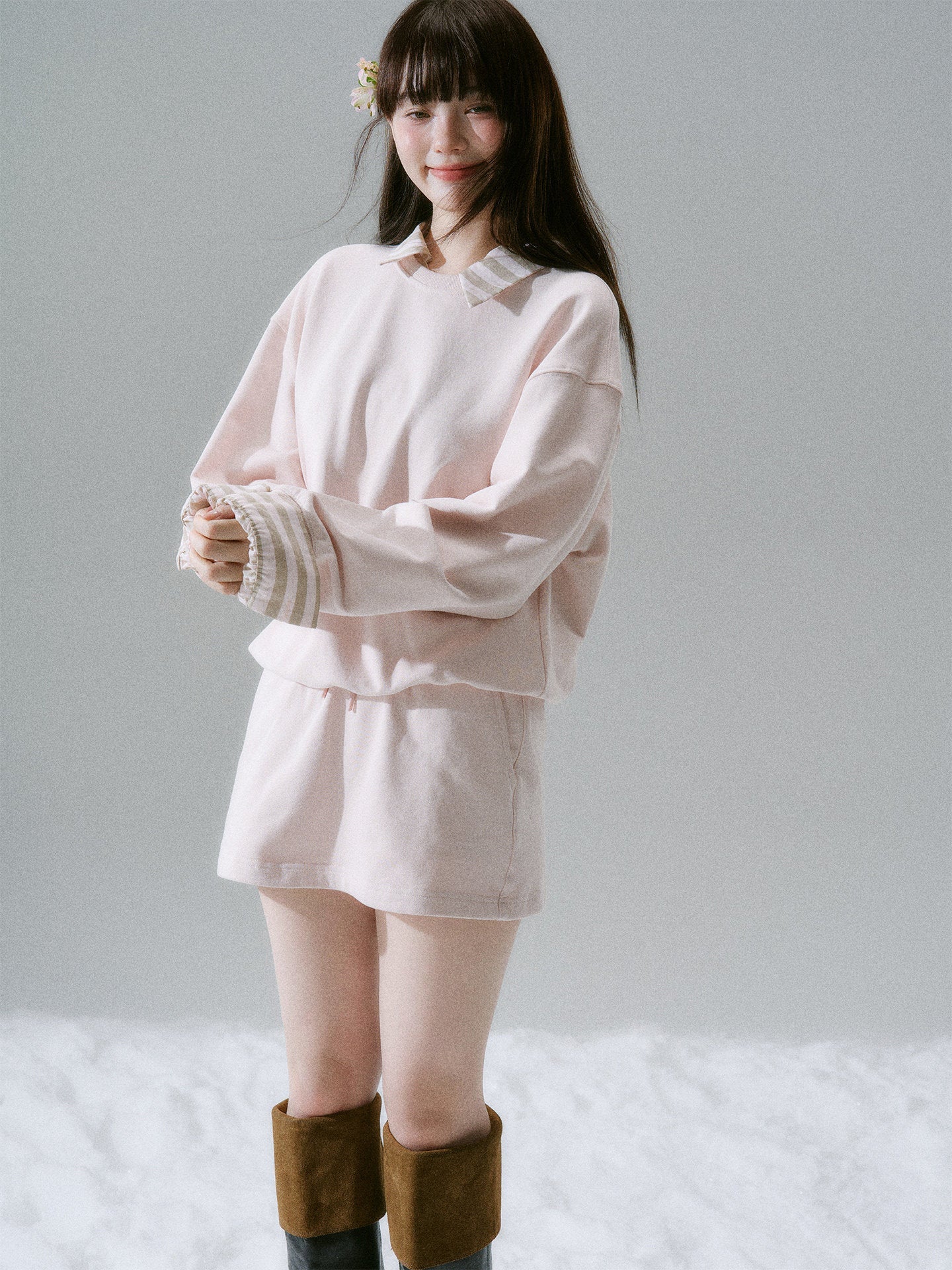 Skin-Friendly Sweatshirt & Short Skirt Setup