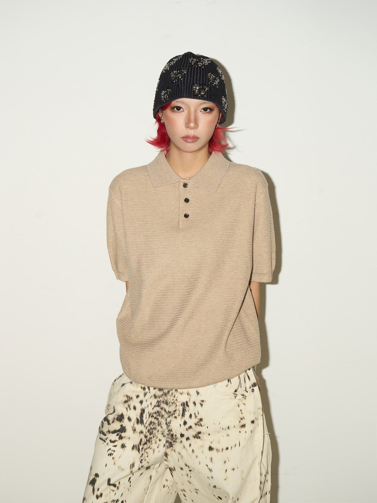 Blend Texture Polo Knit Polo Shirt