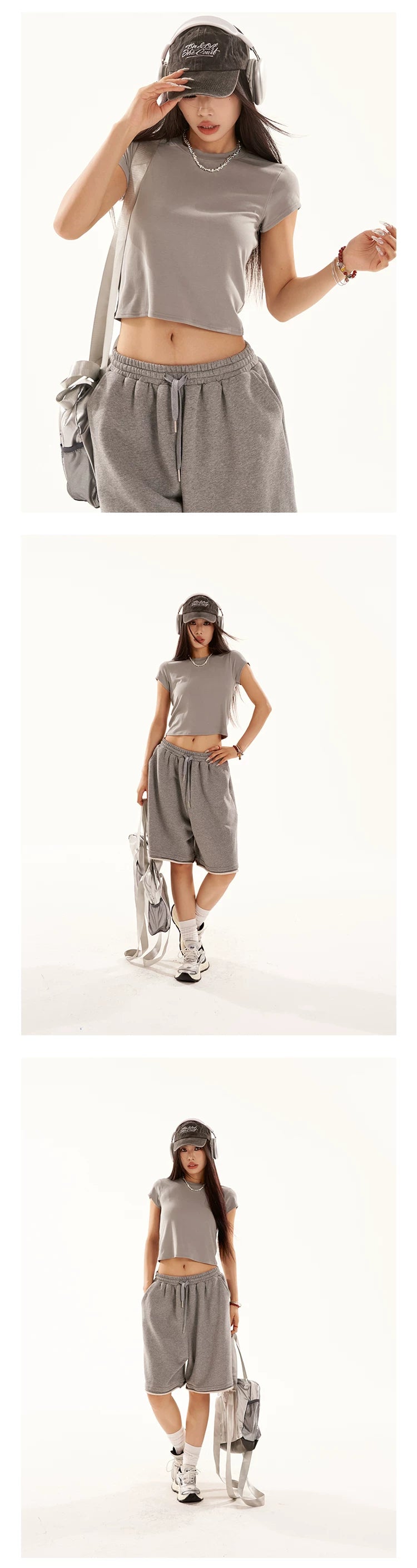 Cropped Round Neck Short Sleeve T-Shirt