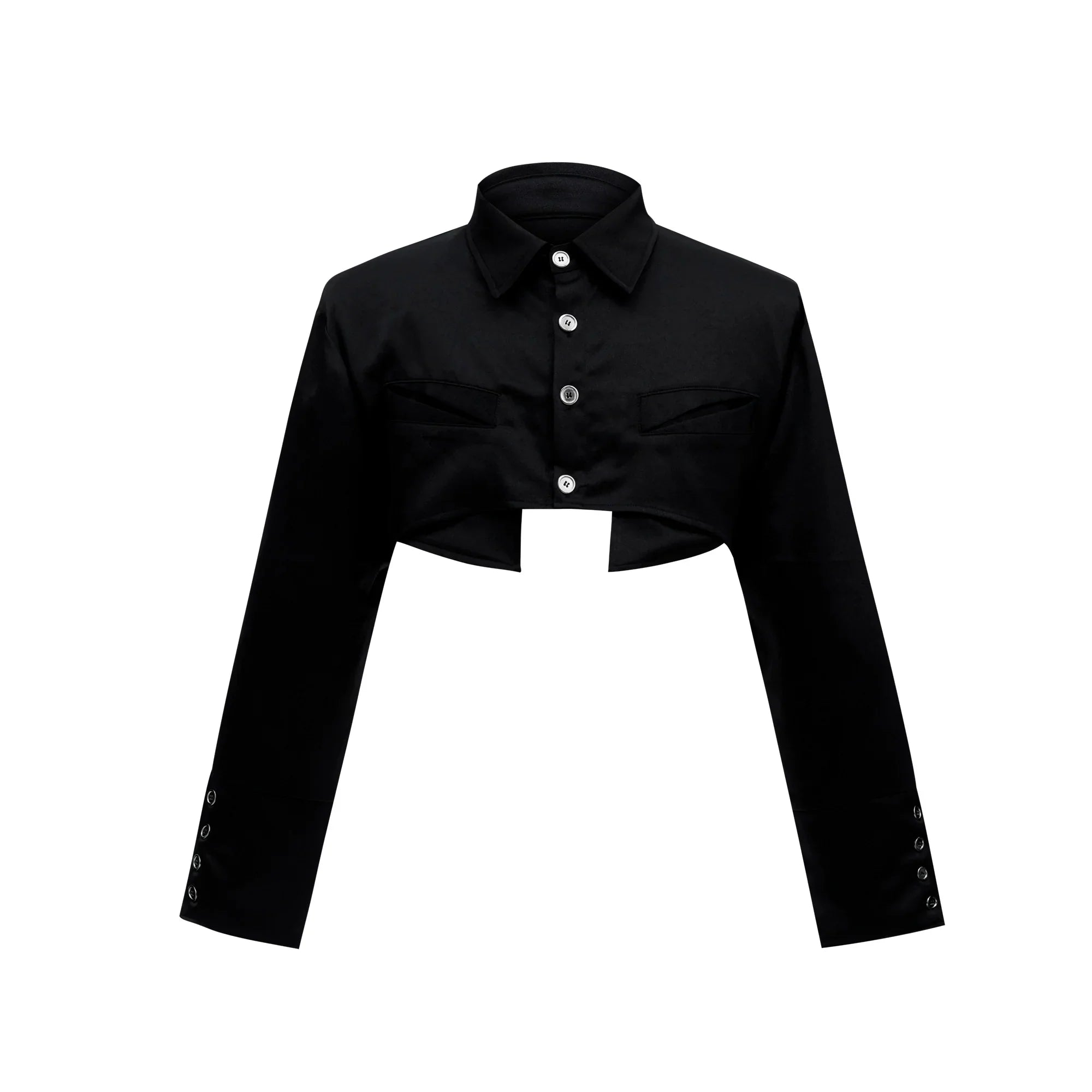 Shoulder Pad Cropped Long Sleeve Shirt