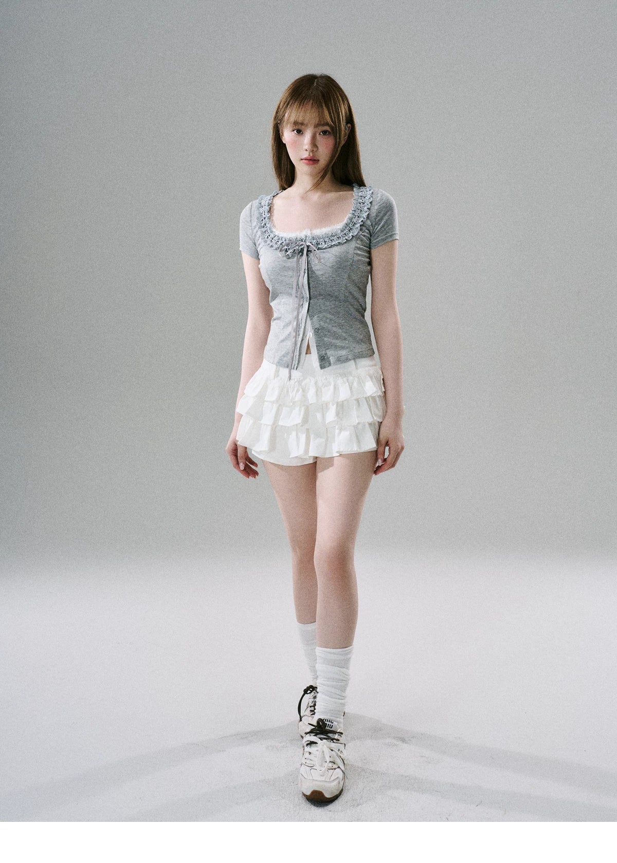 Sweet Girly Lace Ruffle Cargo Skirt