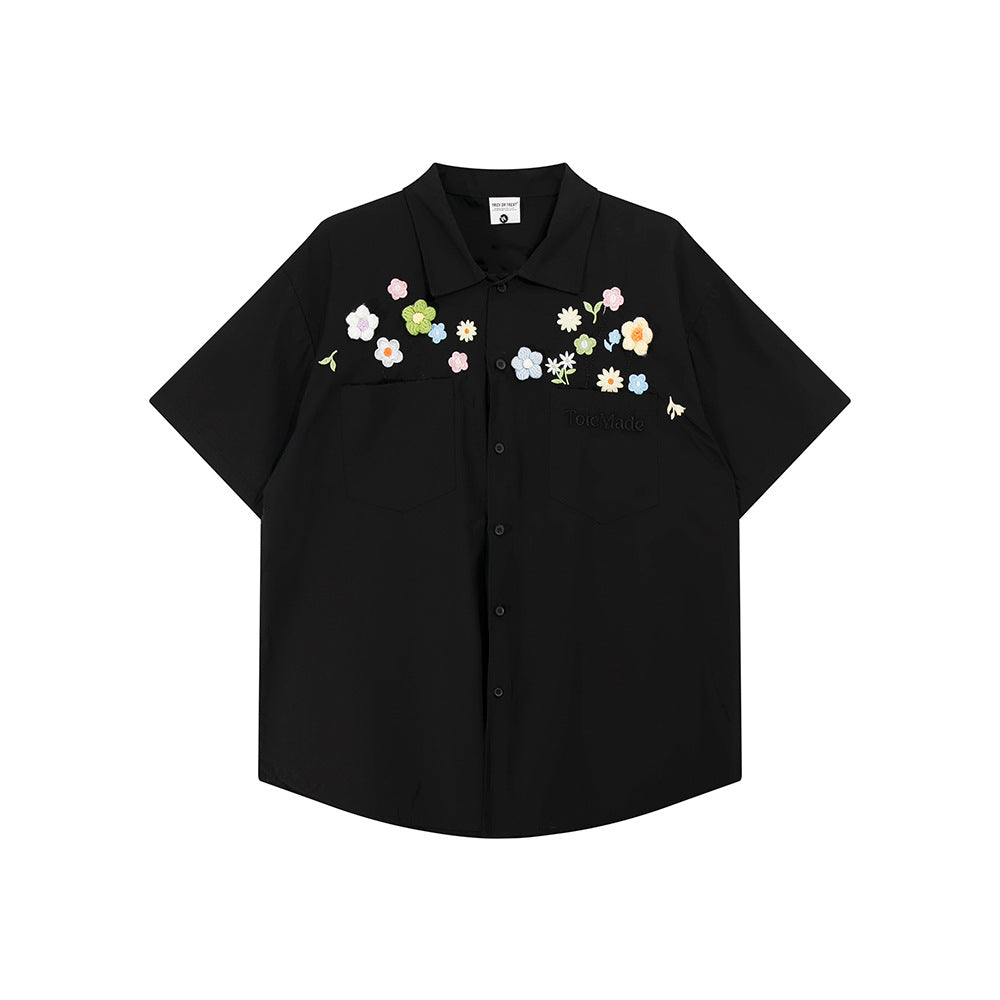 Floral Embroidery Design Short Sleeve Shirt