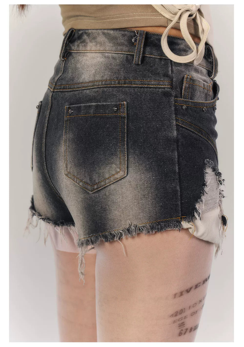 Washed Damage Fray Short Denim Jeans
