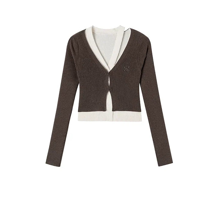 Fake Layered Long Sleeve Knit Cardigan