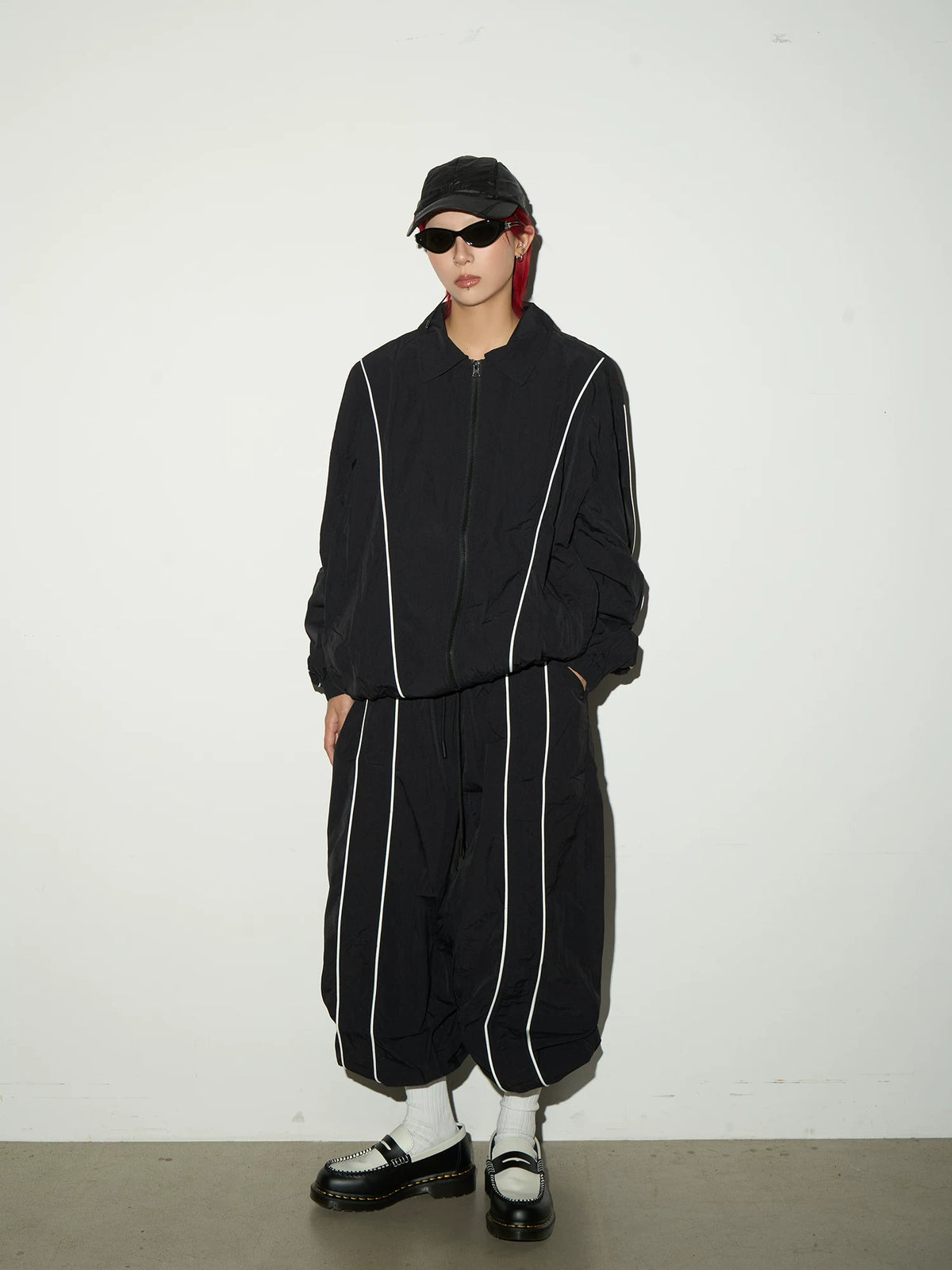 Line Detail Lightweight Quick-Dry Oversize Jacket & Wide Leg Pants Setup