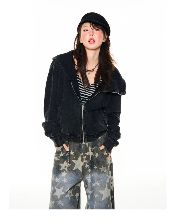 Asymmetrical Zipper Oversize Hooded Jacket