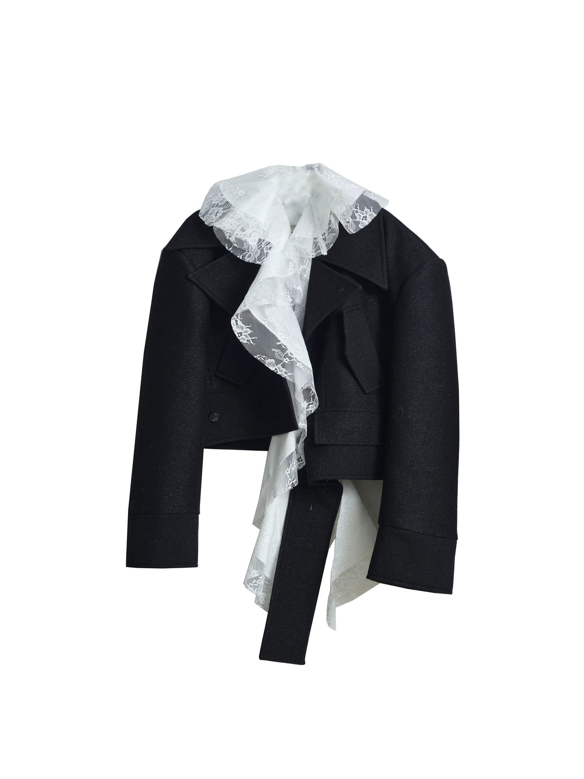 Detachable Lace Ruffle Edge Asymmetric Jacket