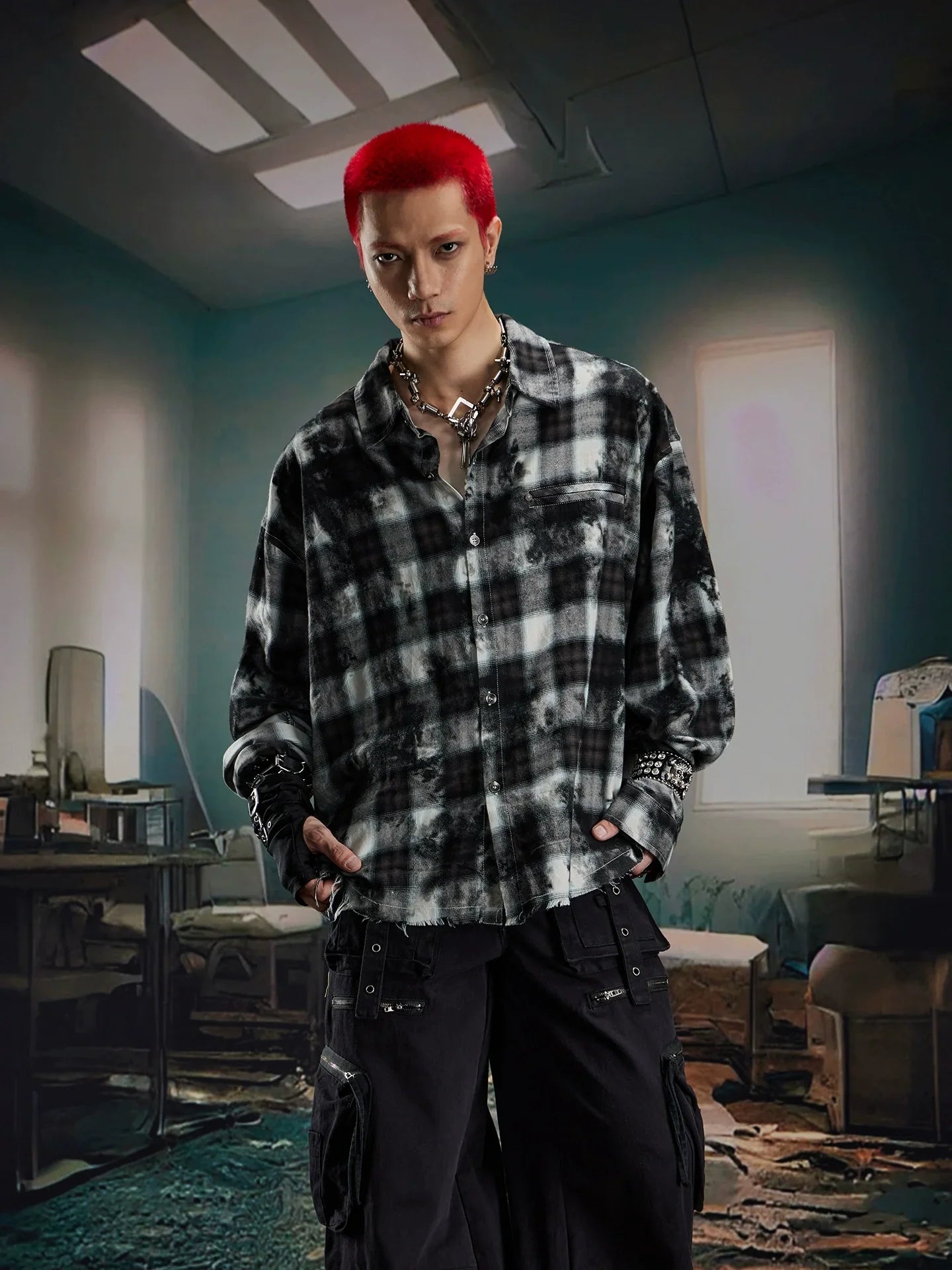 Oversize Plaid Long Sleeve Shirt