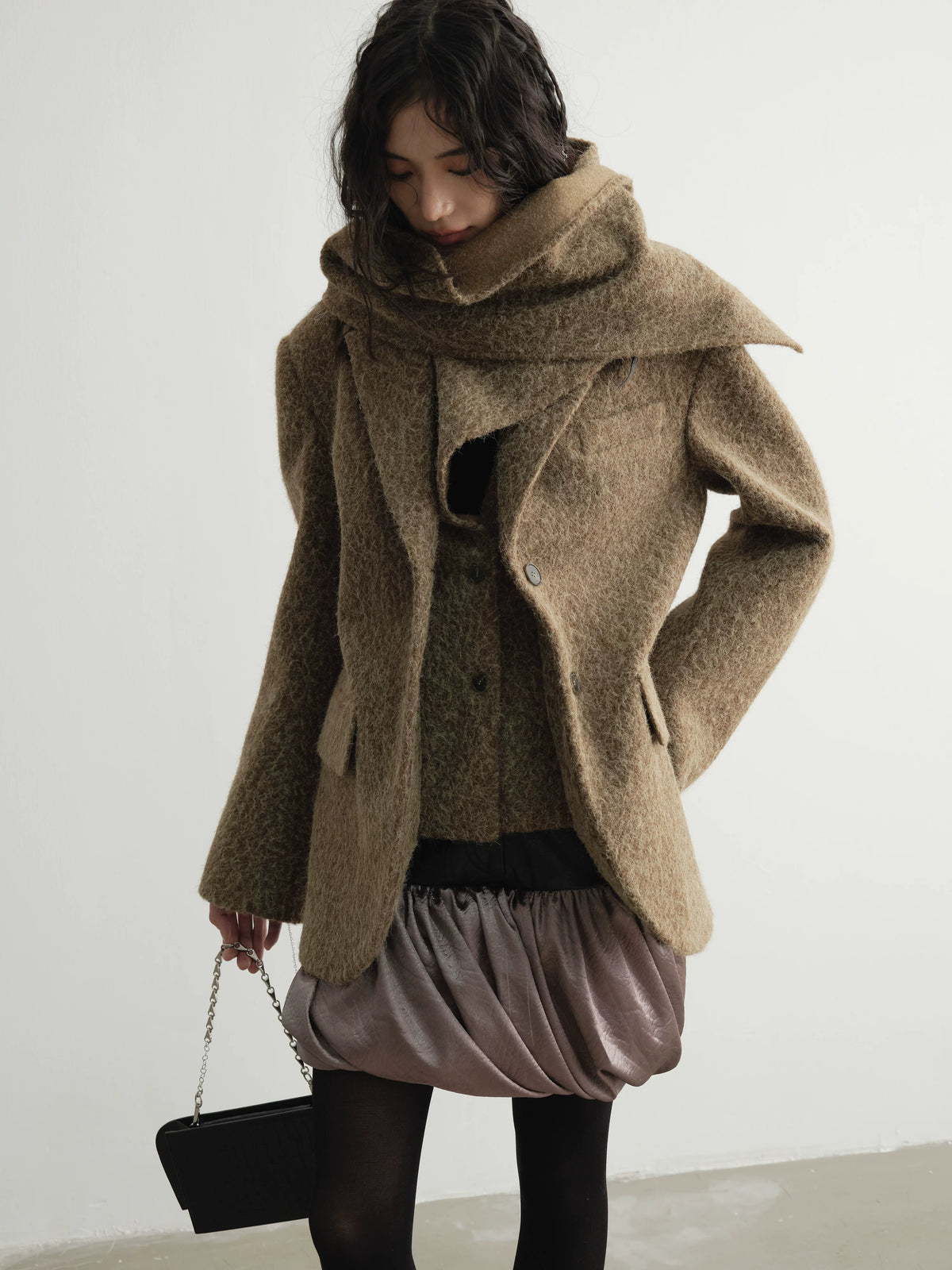 Detachable Scarf Tailored Jacket