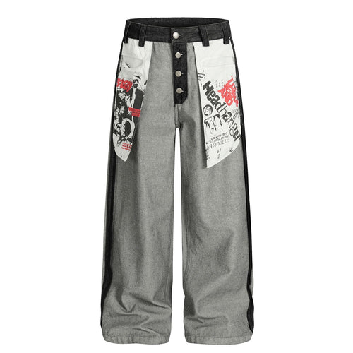 Calça Jeans Wide Leg com Estampa Deconstruction - Cinza / S