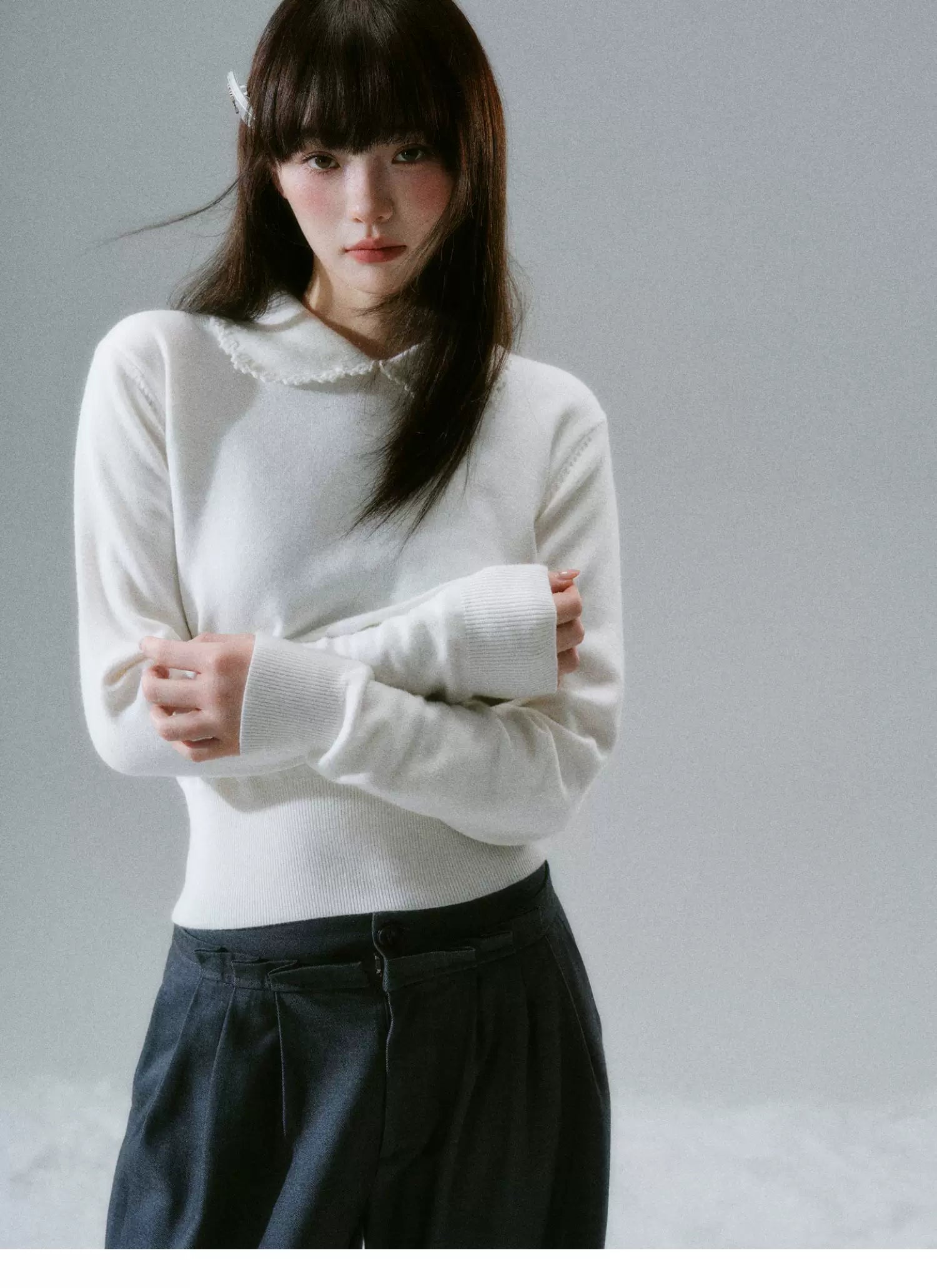 Handmade Crochet Crew Neck Slimming Polo Knit Sweater