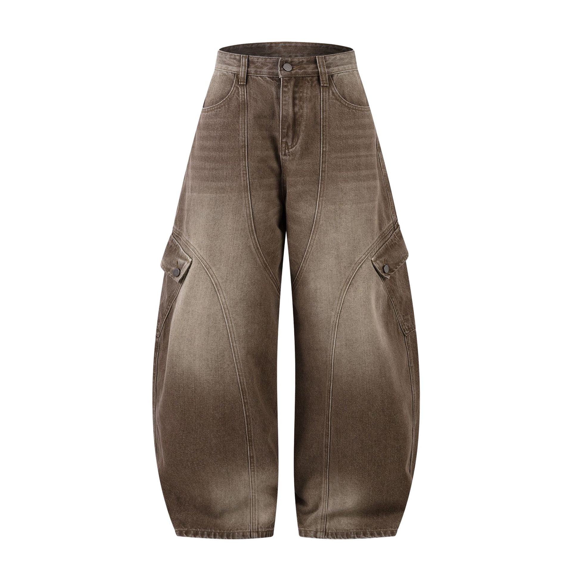 Washed Cargo Wide Leg Denim Jeans