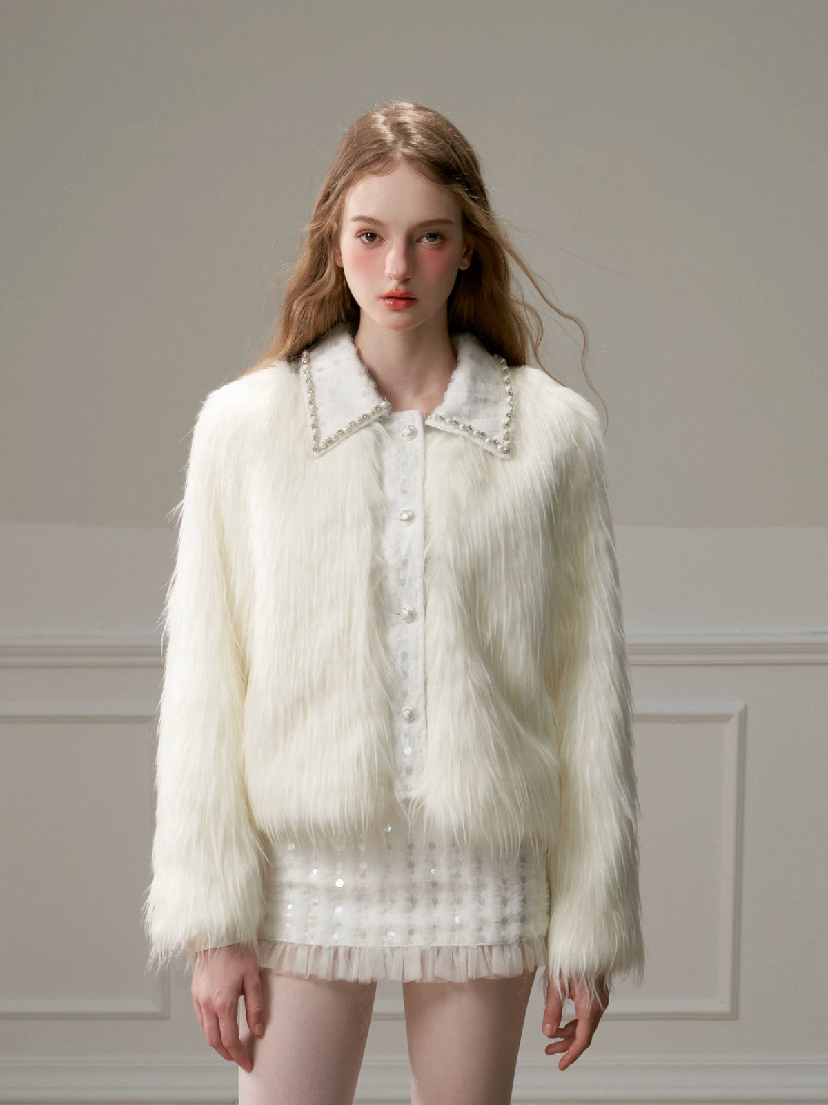 Eco Fur Warm Jacket & Short Skirt & Long Skirt Setup