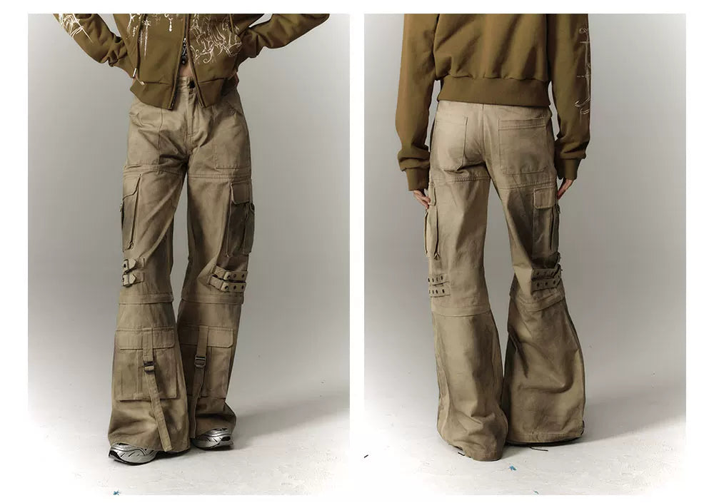 Washed Damage Workwear Wide Leg Pants