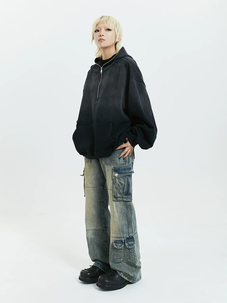 Gradient Half Zip Oversize Hoodie