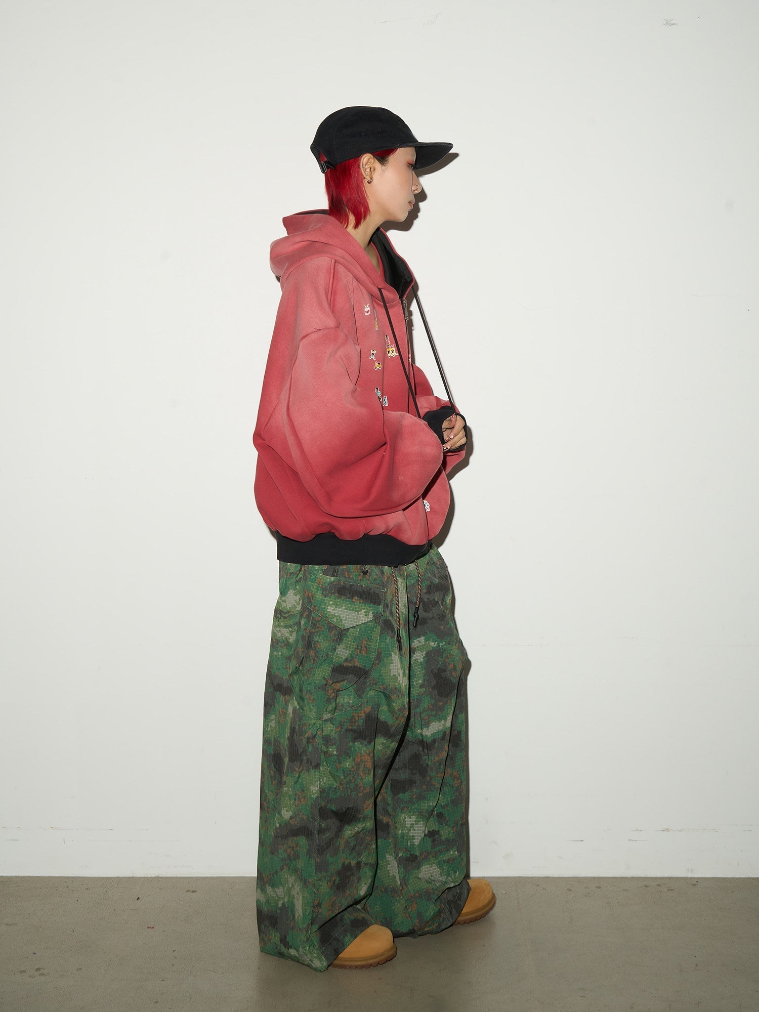Gradient Embroidery Oversize Zipper Hoodie