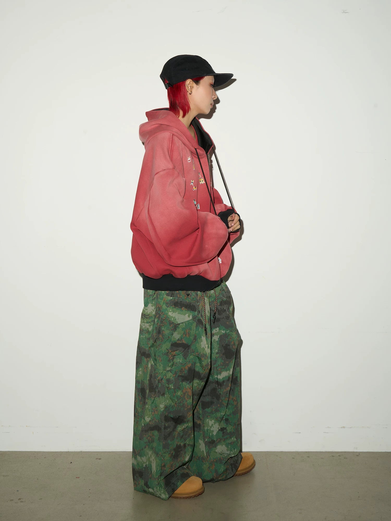 Gradient Embroidery Oversize Zipper Hoodie
