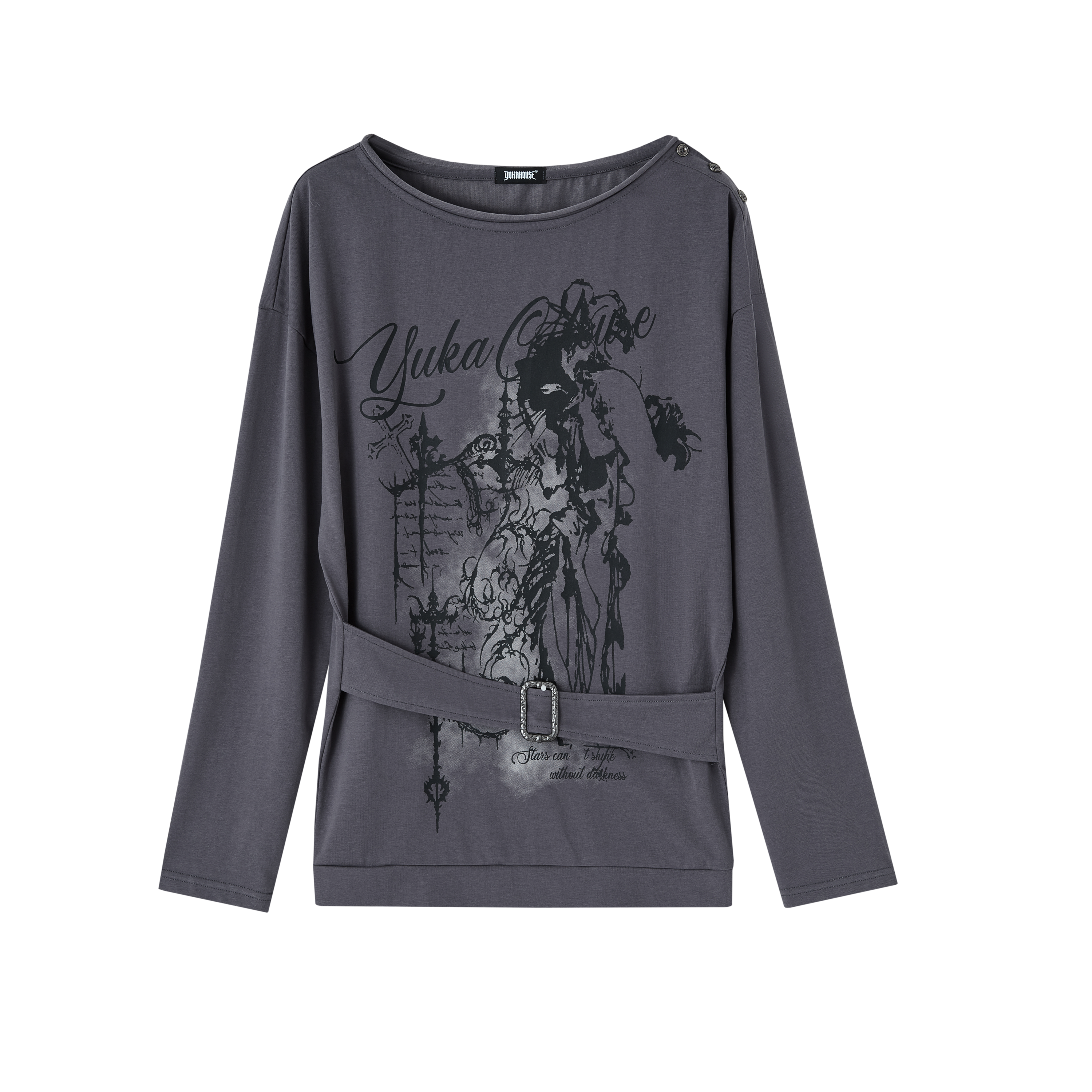 Slanted Shoulder Long Sleeve T-Shirt & Belt