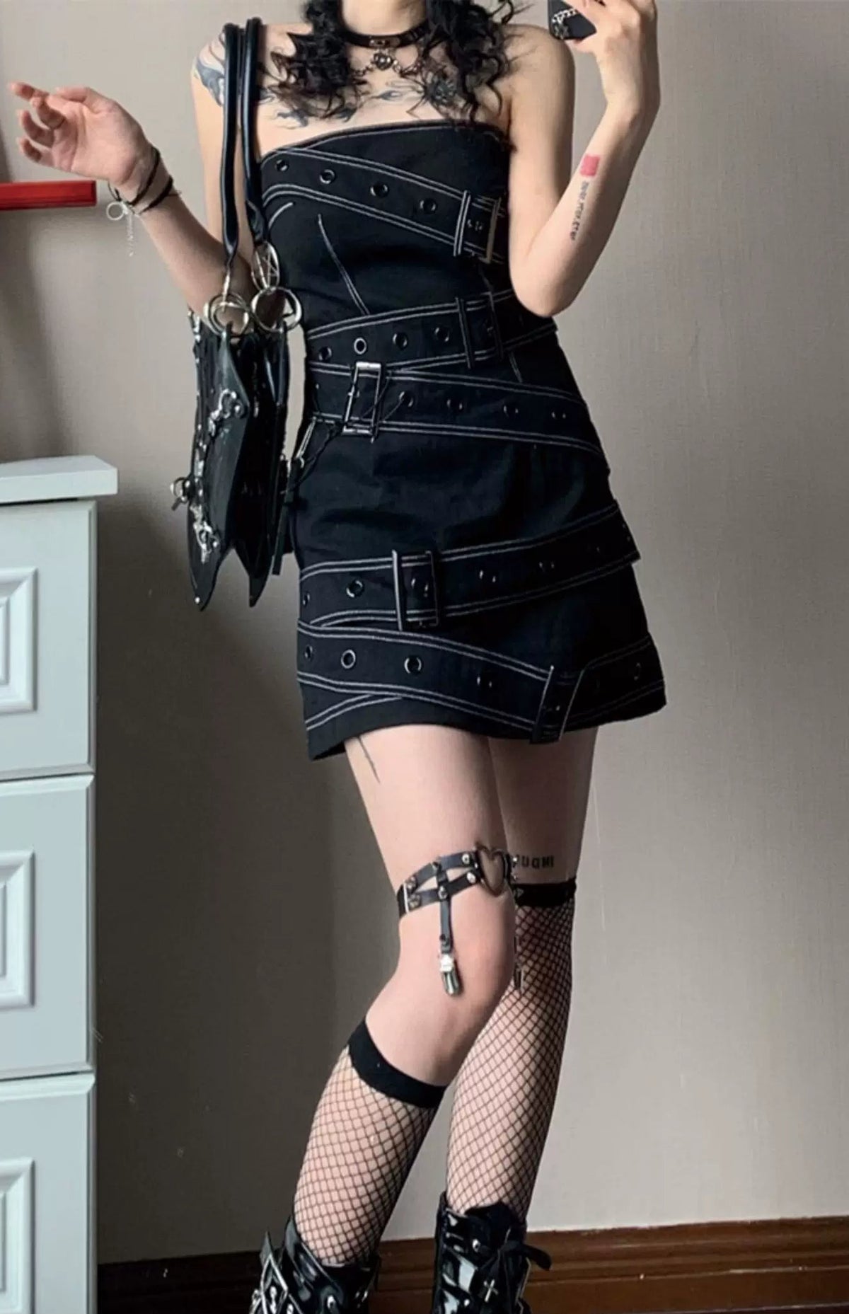 Denim Metal Hardware Sleeveless Dress
