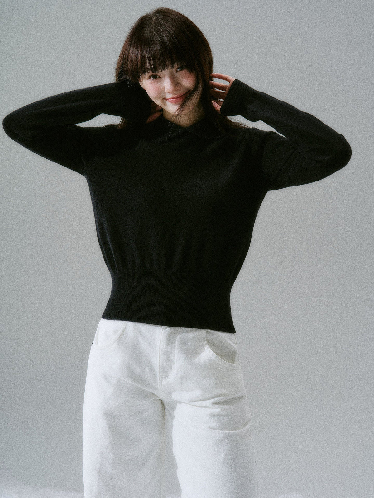Handmade Crochet Crew Neck Slimming Polo Knit Sweater