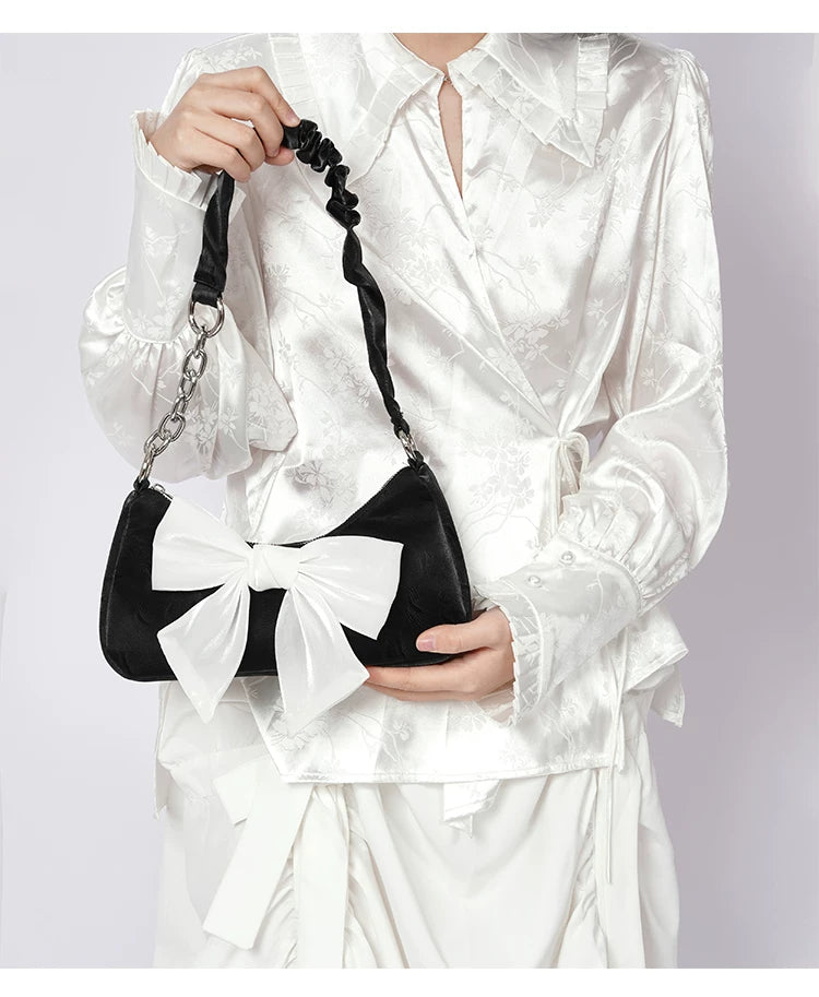 Contrast Color Bow Shoulder Bag