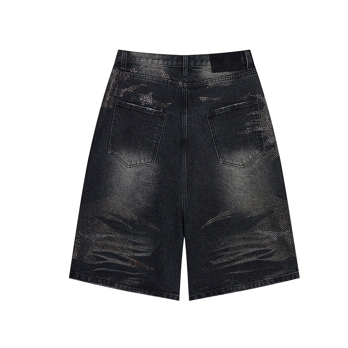 Rhinestone Camouflage Wash Denim Jort