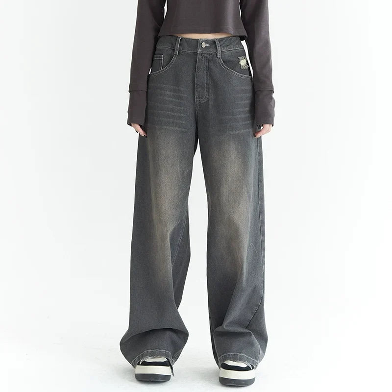 Washed Wide-Leg Denim Jeans