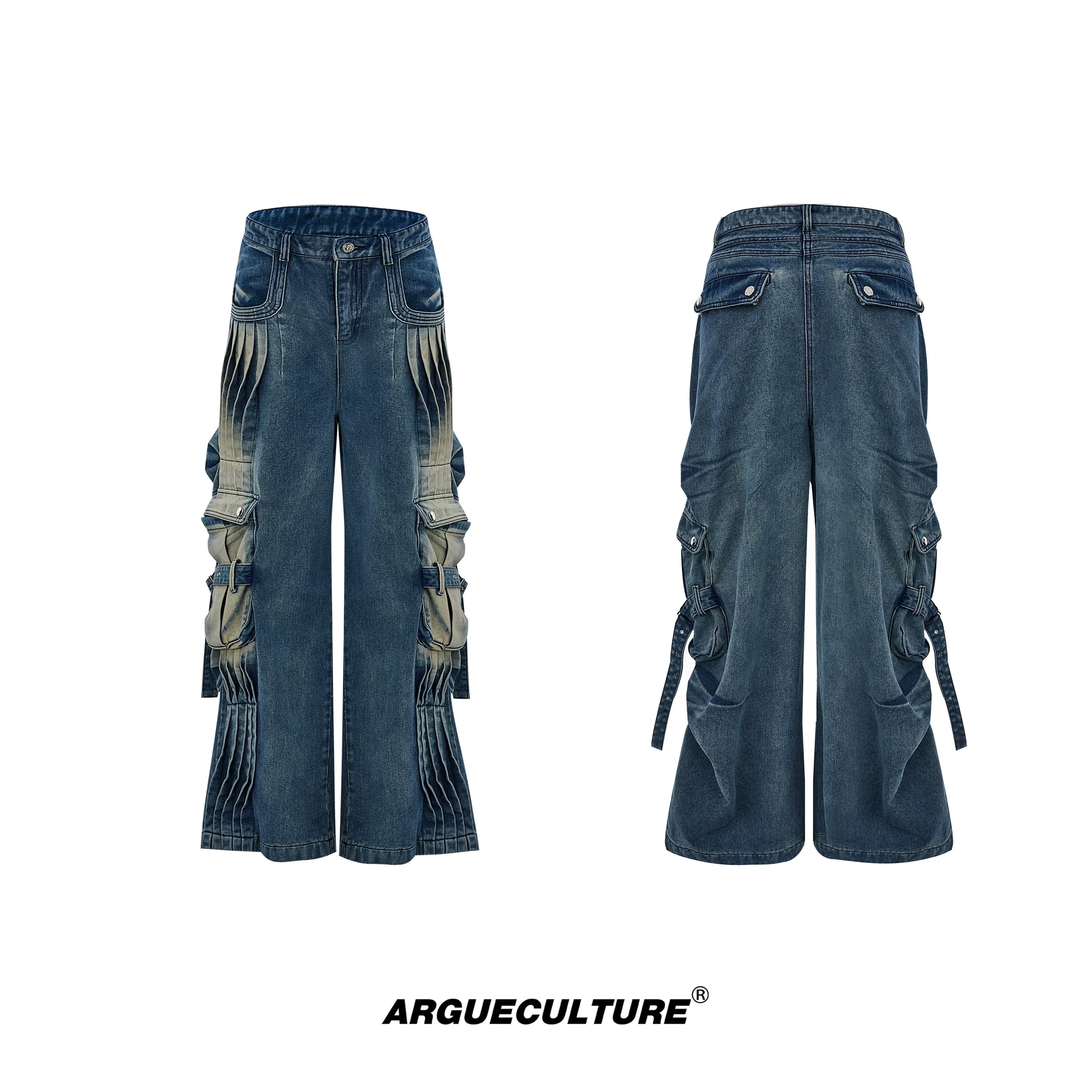 Heavyweight Zipper Denim Hooded Jacket & Wide Leg Denim Jeans Setup
