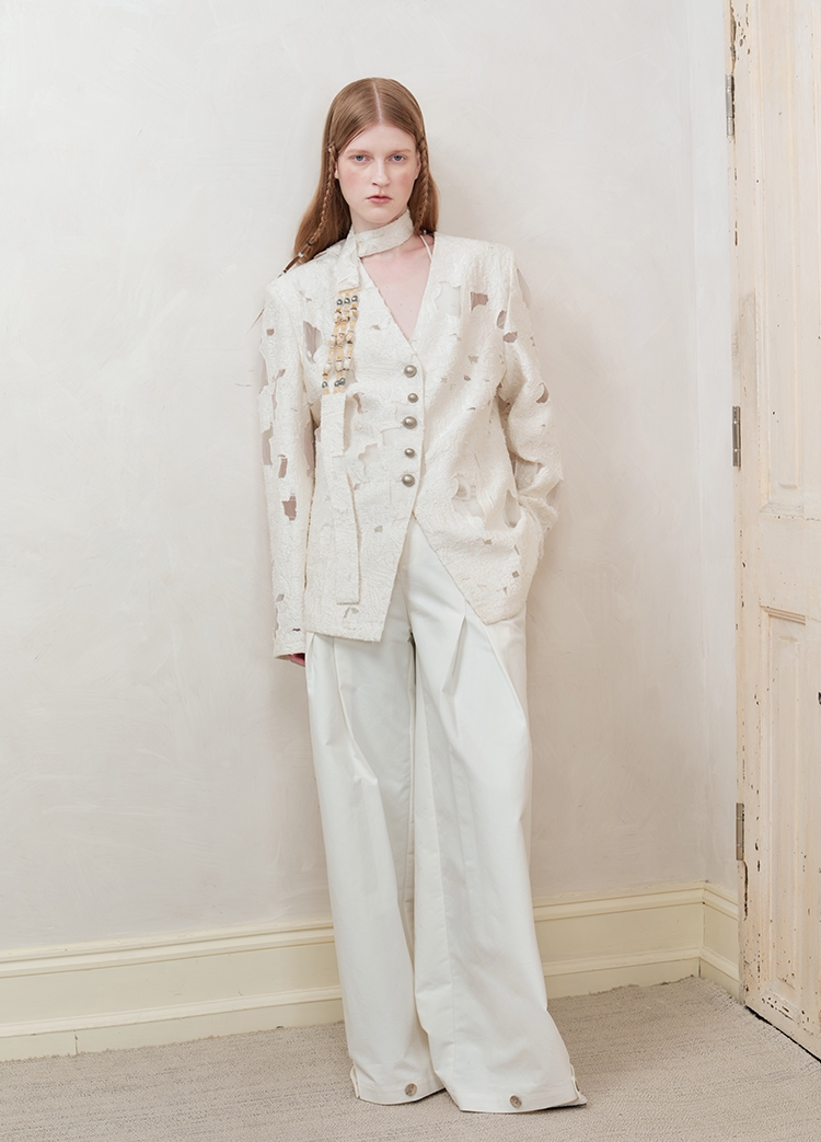 Beaded Collarless Tailored Jacket
