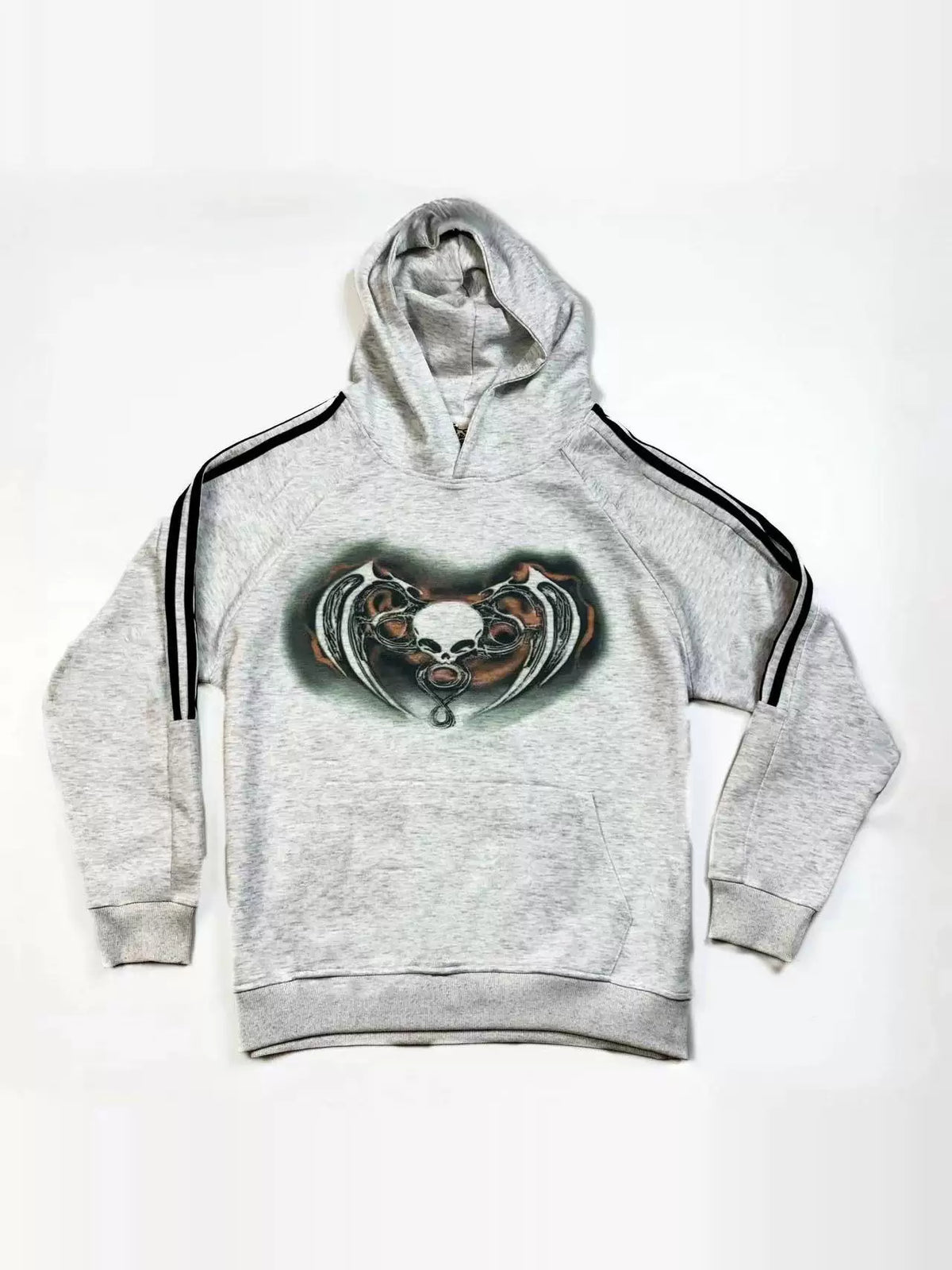 Side Stripe Skull Print Pullover Hoodie