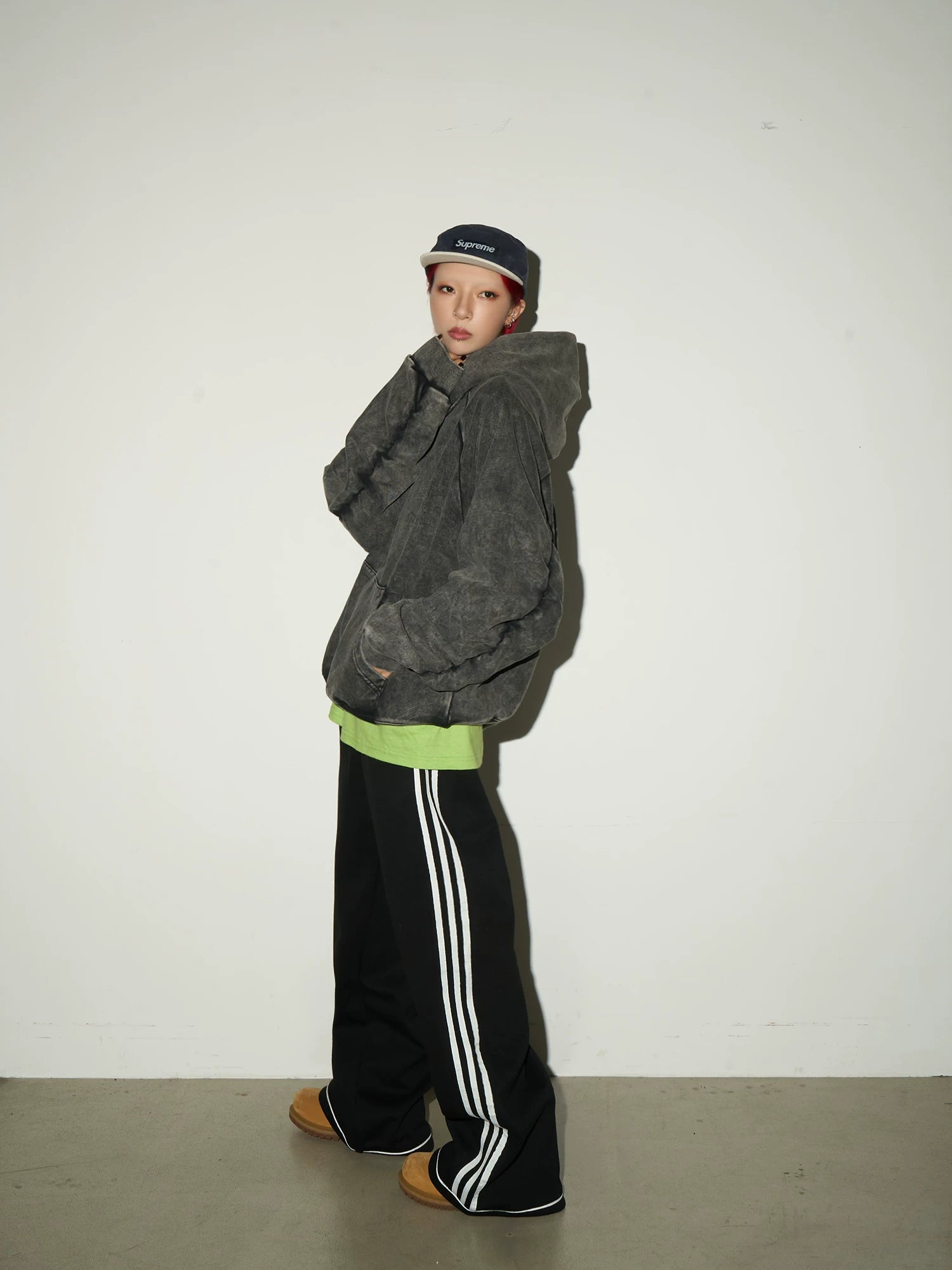 Washed Pleated Sleeve Oversize Pullover Hoodie
