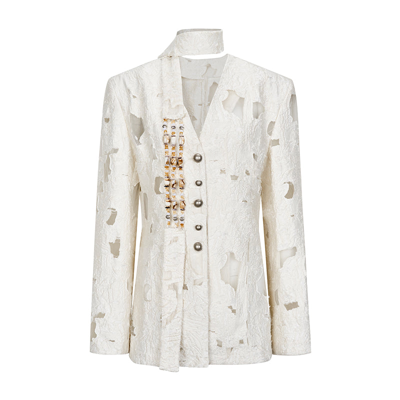 Beaded Collarless Tailored Jacket
