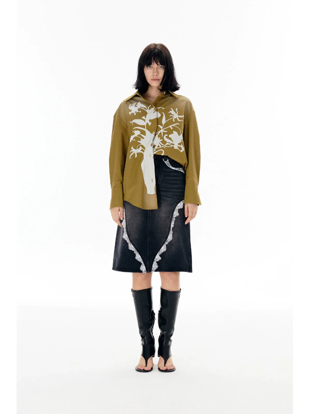 Vase Print Oversize Long Sleeve Shirt