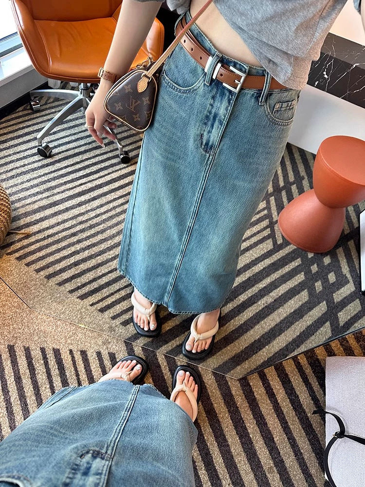 High-Waisted Denim Maxi Skirt