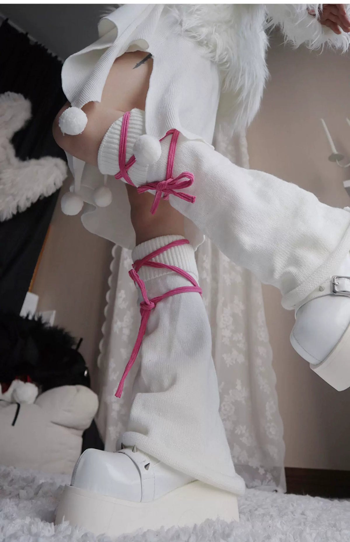 Tie-Strap Knit Leg Warmers