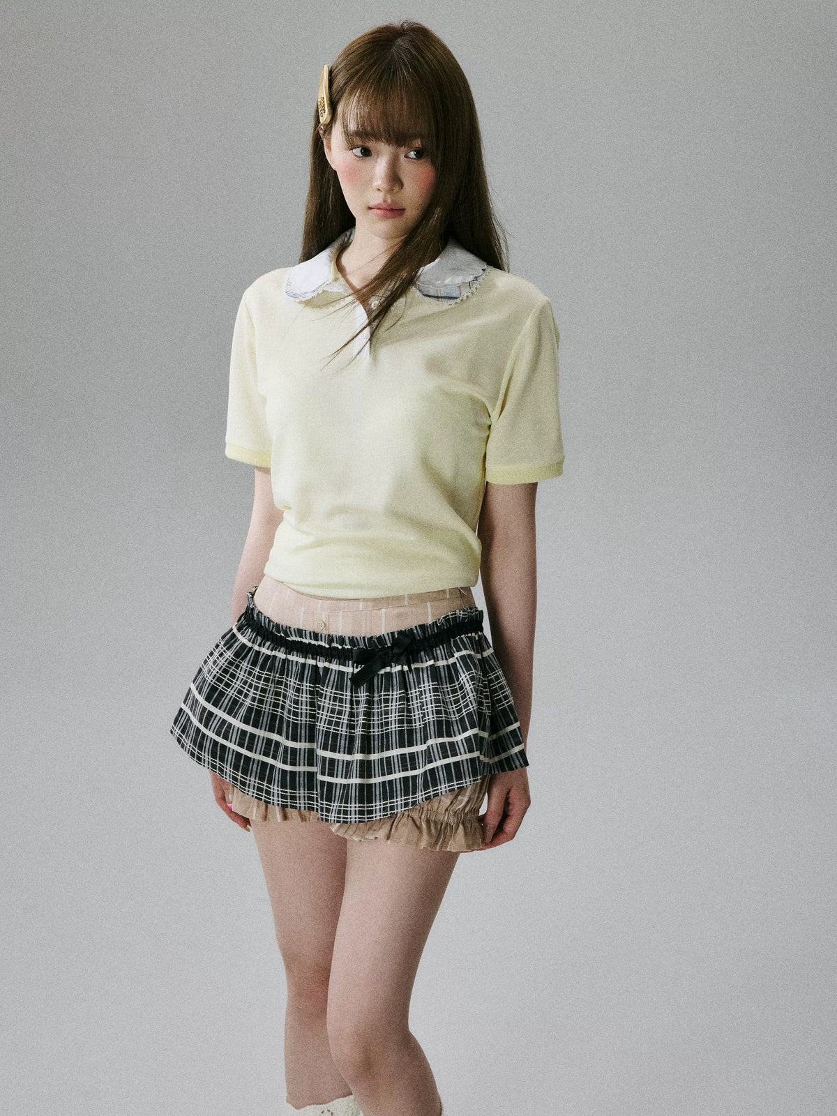 Lace Collar Short Sleeve Polo Shirt