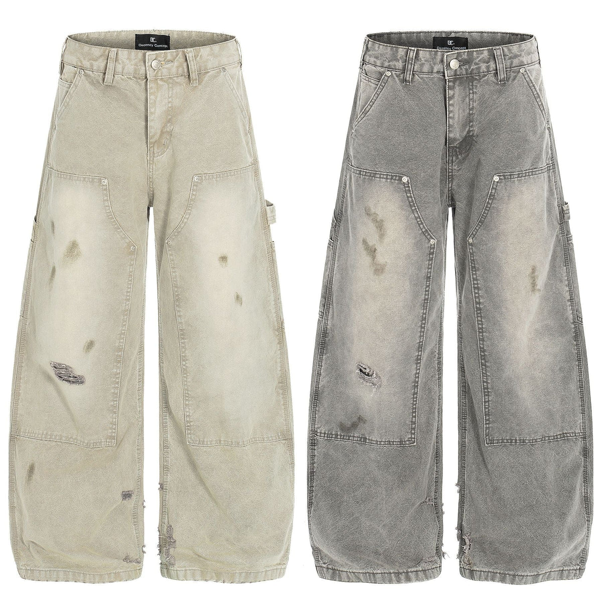 Deconstruction Damage Wide Leg Denim Jeans