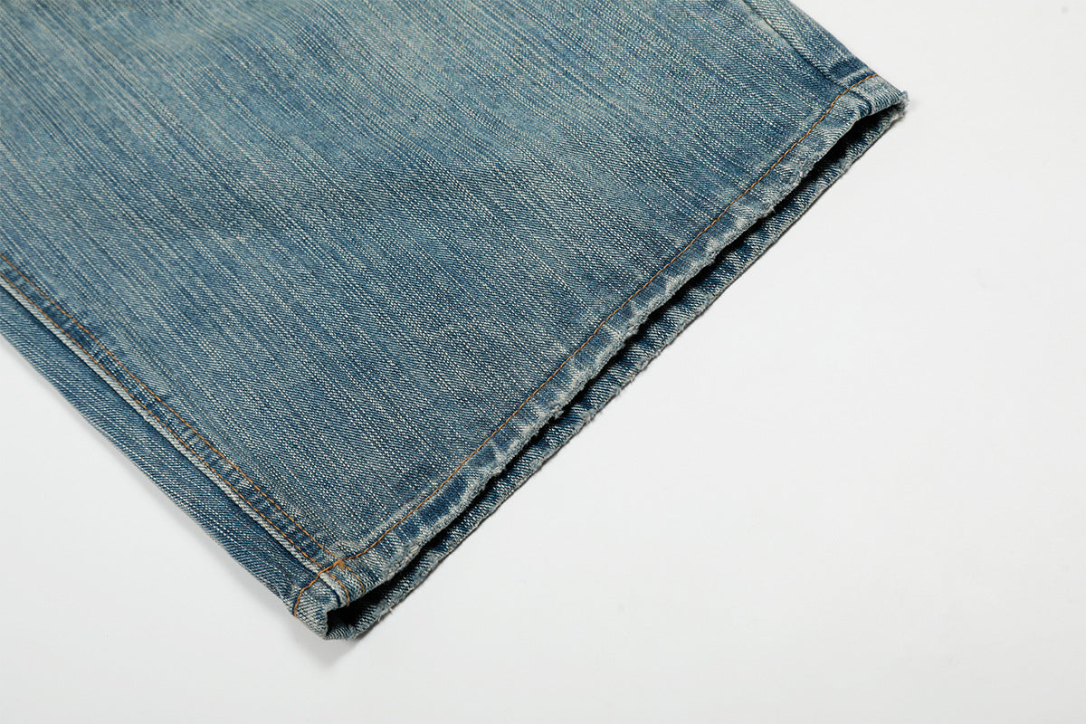 Washed Pleats Curved Denim Jeans
